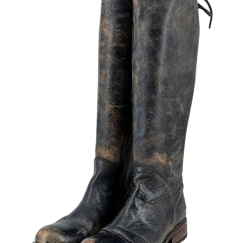 BED|STU Women's Lace-Up Tall Riding Boots in Dark Brown/Black - Picture 11 of 11